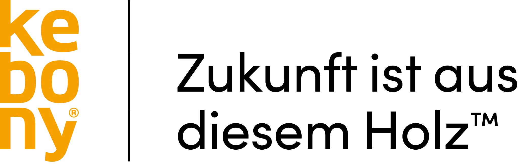 Kebony Zukunft ist aus diesem Holz - nachhaltige und langlebige Qualitätst-Terrassen Logo Kebony mit Schriftzug Zukunft ist aus diesem Holz